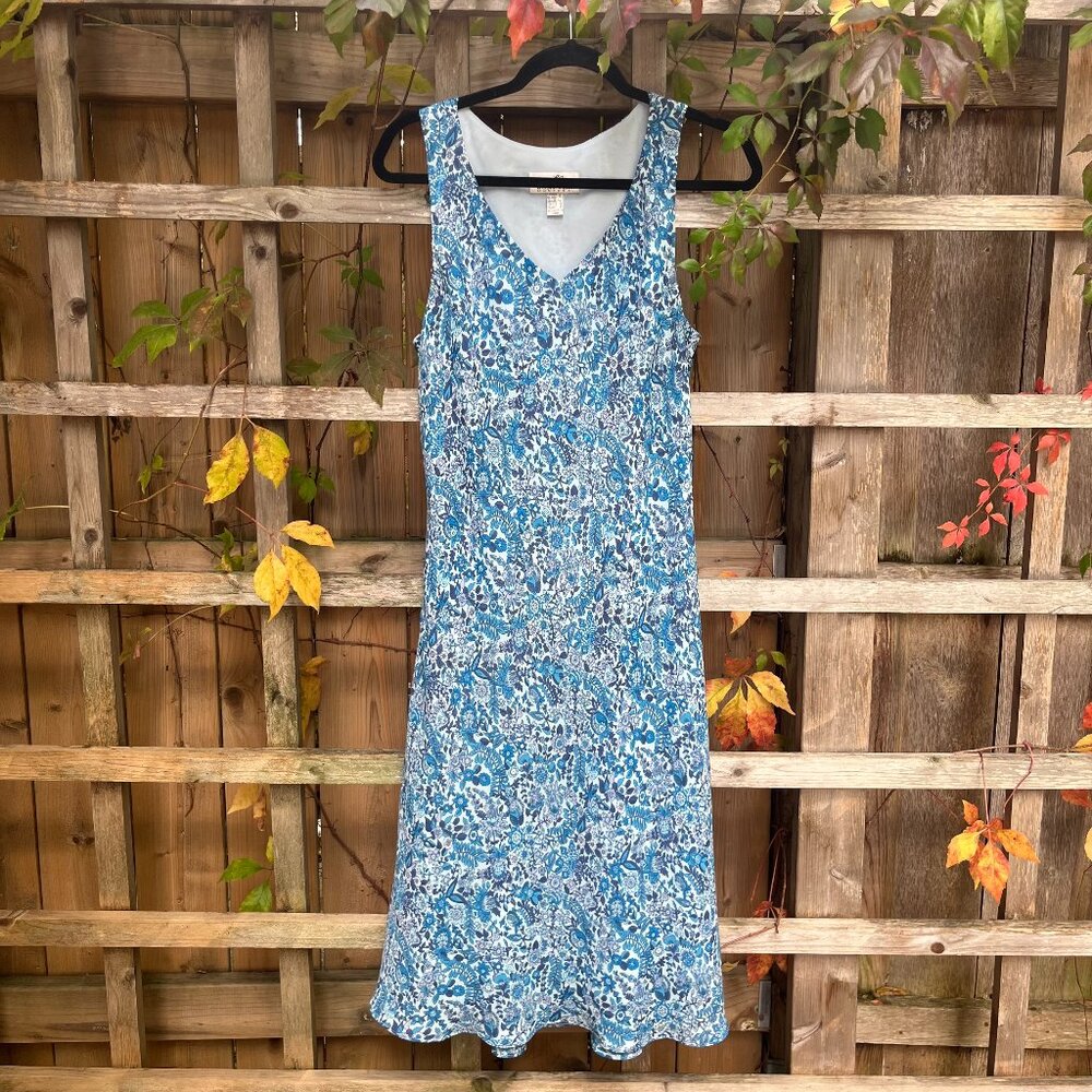 Vintage Blue Floral Sleeveless Midi Dress – 90s Y2K Style
